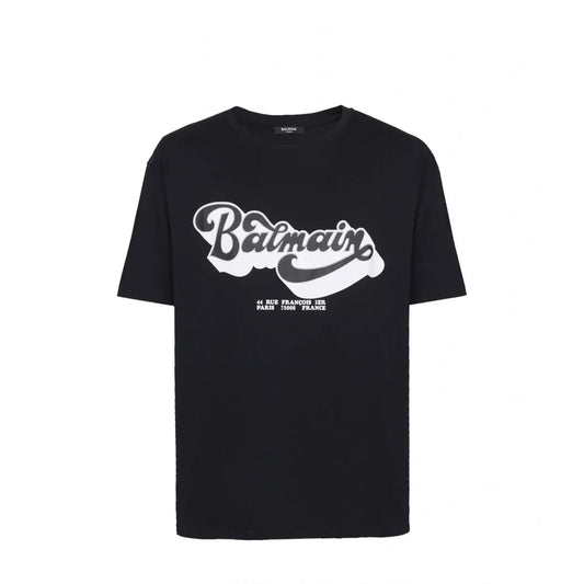 Tricou BALMAIN, Print 44 Rue Francois, Negru