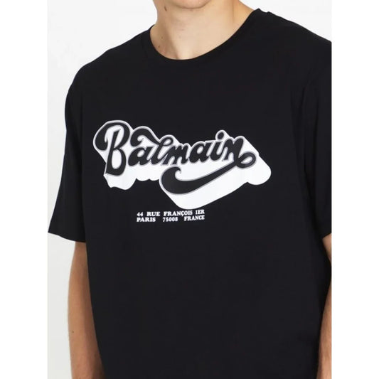 Tricou BALMAIN, Print 44 Rue Francois, Negru